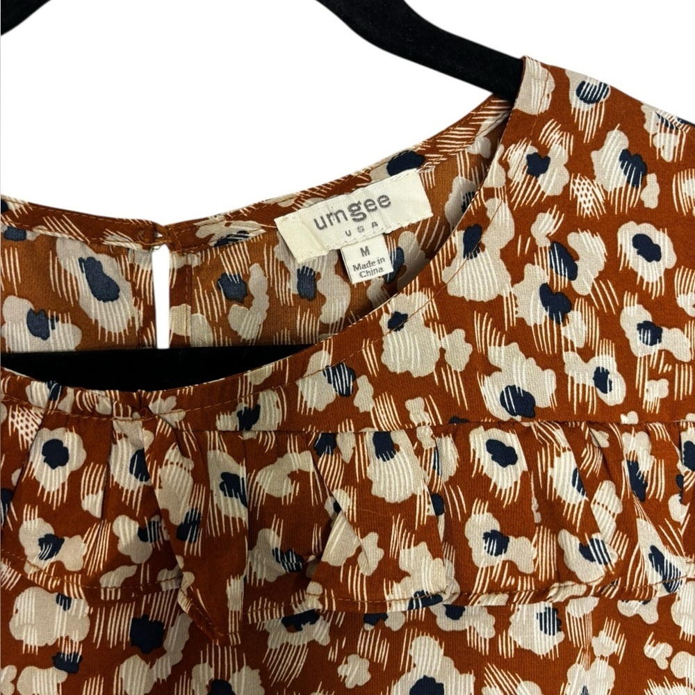 Umgee Rust Leopard Print Mini Dress Short Ruffled Sleeves Boxy Size Medium - Picture 3 of 10